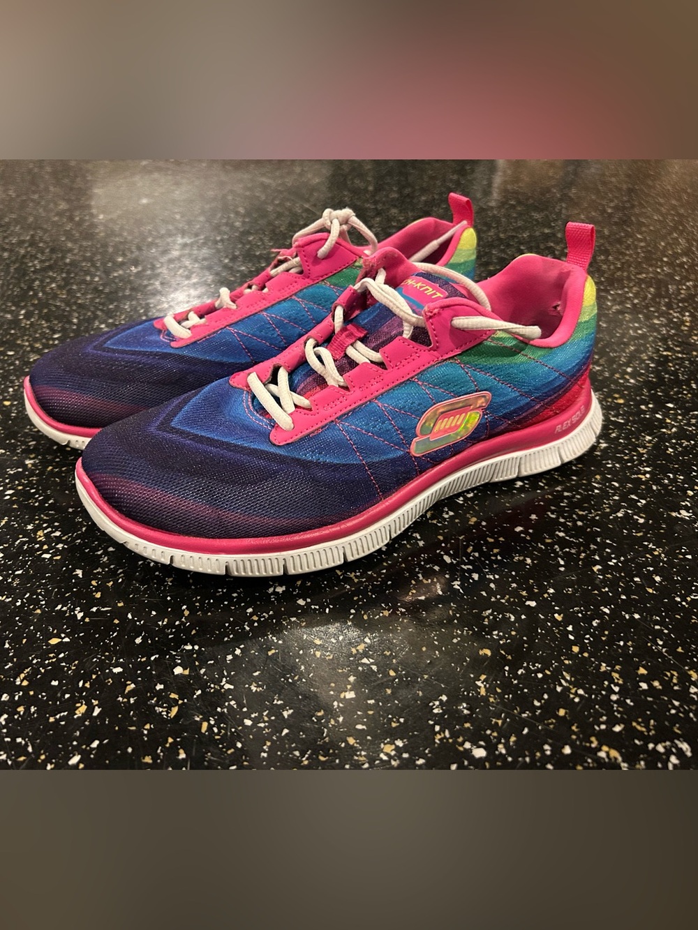 Skechers Women's Blue & Pink Rainbow Accent Athletic Sneakers